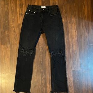 Agolde Black Slim Straight Distressed Jeans